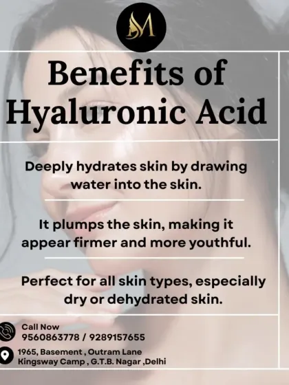 This post outlines the key benefits of Hyaluronic Acid. It deeply hydrates, plumps the skin to make it appear firmer, and is perfect for all skin types, especially dry or dehydrated skin.