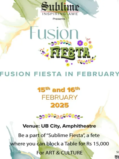 An announcement for 'Fusion Fiesta', a vibrant fete celebrating art and culture at the UB City Amphitheatre.