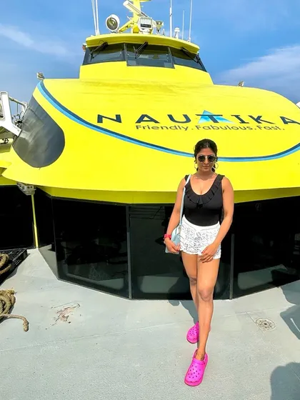 Onboard the Nautika ferry in the Andamans. Traveling and exploring new places is a huge part of my wellness philosophy.