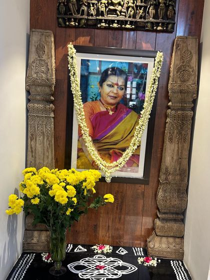 On Vijayadashmi, we always honor the source of our learning. A portrait of my Amma and Guru, Smt. Jamuna Krishnan, garlanded and revered, as we seek her blessings to continue our journey in dance.