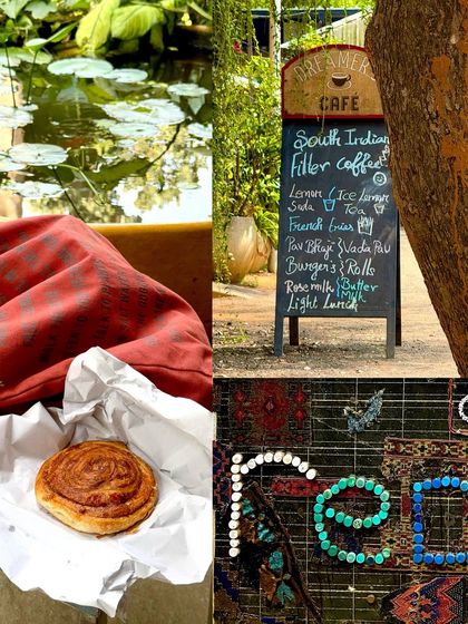 A collage of my time in Auroville, from the tranquil lily ponds to the delicious pastries at its famous bakeries.
