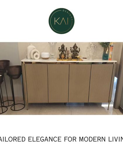 Another view of the ribbed sideboard, demonstrating its versatility as a console in a modern living space. The slim metal legs and clean lines contribute to its light and airy feel.