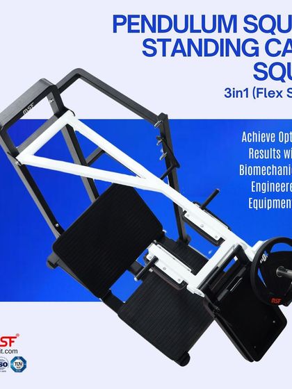 An overhead shot showcasing the biomechanically engineered design of our 3-in-1 Pendulum Squat machine. The unique arc of movement reduces strain on the knees and lower back.