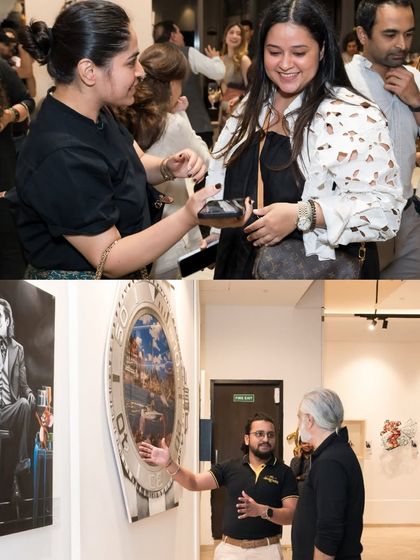 Our team is always on hand to engage with guests, whether it's processing a sale or providing deeper context on an artwork. This demonstrates our hands-on, client-focused approach during events.