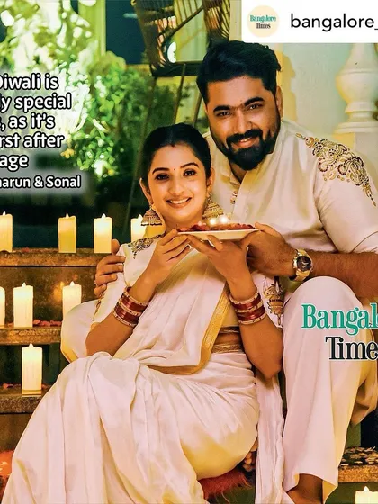 The happy couple celebrating their first Diwali together. Creating these special outfits for such memorable moments is truly a joy.