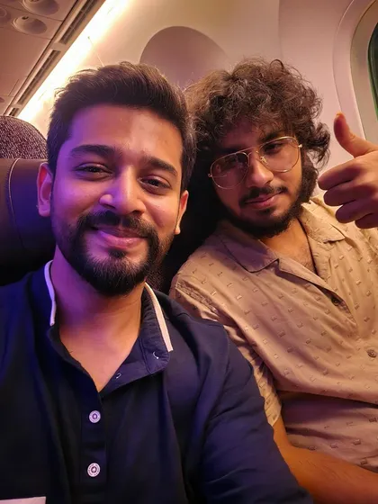 On the plane, heading to the UK for a music tour with my friend Abhed Abhisheki.