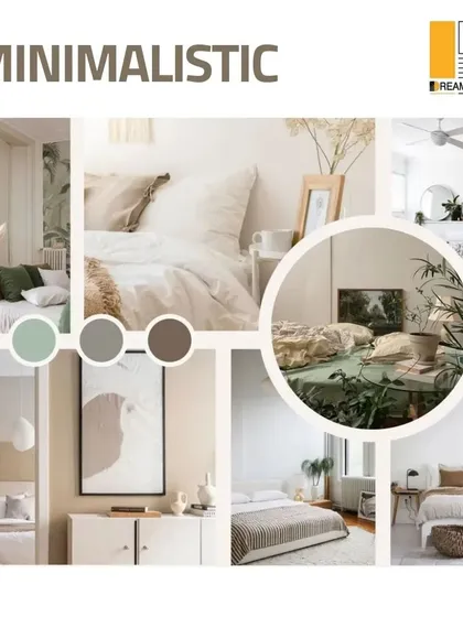 This minimalist mood board emphasizes the beauty of simplicity, using a calm color palette, natural light, and purposeful decor to create a serene and stylish bedroom.