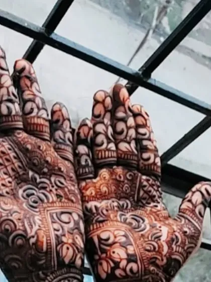 The beautiful, rich stain of a full bridal henna design, captured in natural light to show its true color.