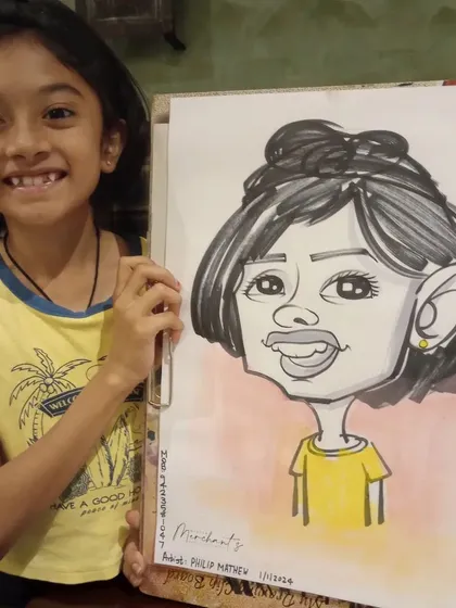 A young girl with her sweet caricature.