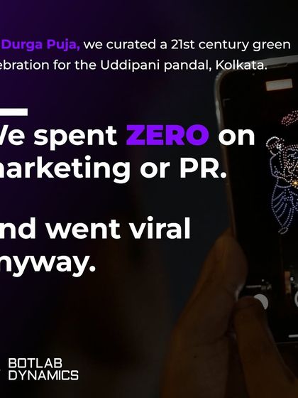 For Durga Puja, we created a green celebration for a Kolkata pandal. We spent zero on marketing and went viral anyway. This graphic explains how drone shows create organic buzz.