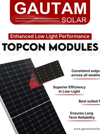Our TOPCon modules provide enhanced low-light performance, ensuring consistent output even on cloudy days. This makes them perfectly suited for India's diverse climate and guarantees long-term reliability for your solar plant.