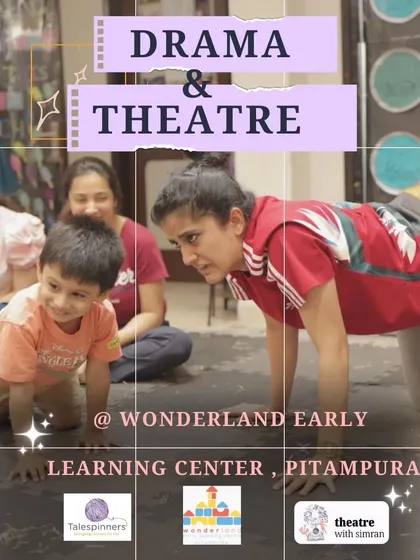 Our schedule at a glance for Wonderland, Pitampura, featuring programs for all age groups, including "Improvisation to Scriptwriting" for 8 to 12 year olds.