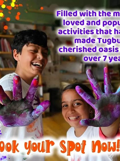 This picture captures the pure energy of our parties. With colorful painted hands and big smiles, these kids are having an unforgettable time.