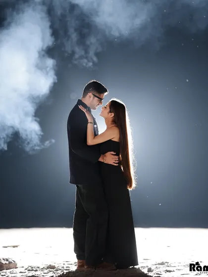 I love playing with light and shadow to create drama and mood. This backlit portrait uses smoke and a single light source to create a cinematic, high-fashion feel, focusing entirely on the couple's intense connection.