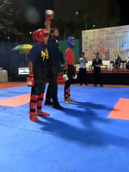 A clear victory for our cadet fighter, showcasing his superior skill and confidence.