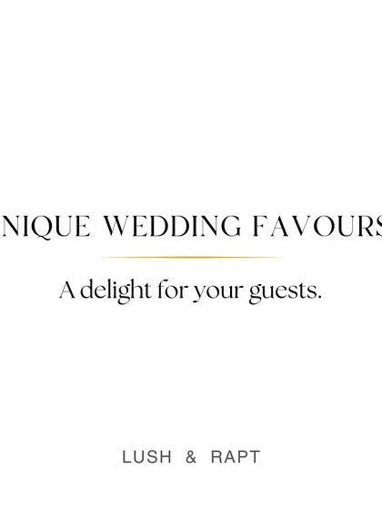 This graphic captures our core offering for weddings: creating unique wedding favours that serve as a delightful memory for your guests.