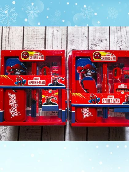 The amazing Spider-Man stationery set is another popular choice. It's a complete kit with a pencil box, water bottle, and other school essentials.