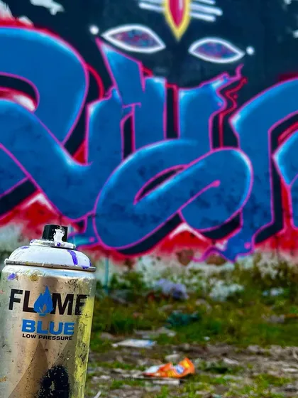 This Shiva piece I painted near a temple in Dehradun is very personal. Graffiti is my form of meditation. It helps me stay calm and connect with a deeper energy, whether I'm in the city or in the mountains.