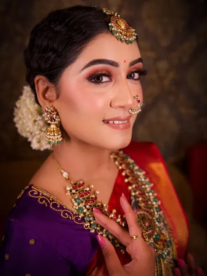 A close-up portrait that captures the timeless elegance of this bridal look.