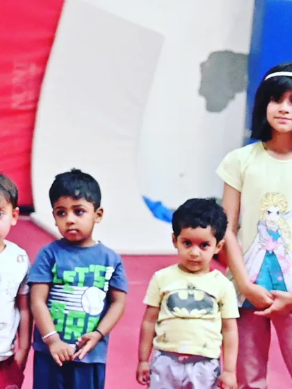 A group of our youngest students, learning to follow instructions and wait their turn, which are important social skills developed at our camp.