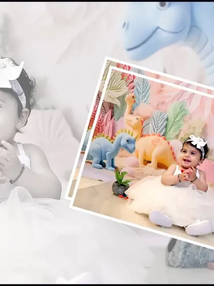 A photo collage that captures the joyful expressions of the baby girl during her themed session, presented in a clean and modern layout.