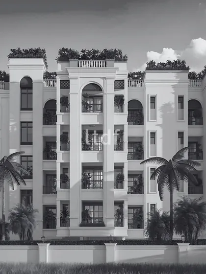 A black and white rendering of our 'Casa Paraiso' project, emphasizing its minimalist symmetry and fine lines. The clean layout paired with iconic palm trees creates a breezy, coastal charm, offering a tranquil escape.