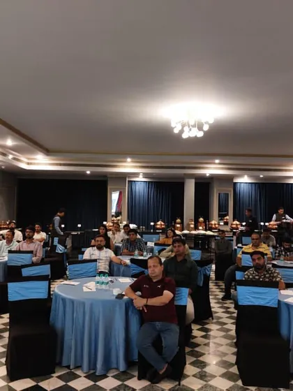 An audience view from a corporate seminar we managed. Our primary goal in such settings is to deliver intelligible speech reinforcement, ensuring every attendee can hear the presenters clearly, which is crucial for effective communication and engagement.