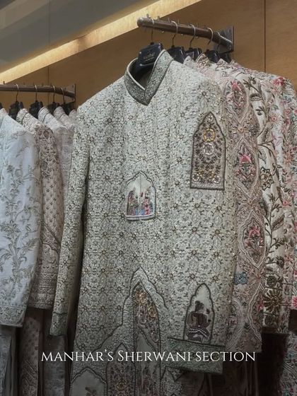 Welcome to the Manhar sherwani section. We offer a journey of timeless style, where you can explore our collection or create a bespoke piece.
