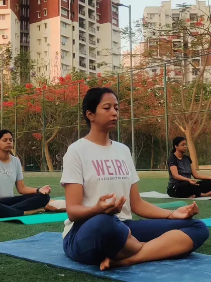 A moment of shared stillness during an outdoor group meditation in a Bangalore park. Practicing together in nature brings a special kind of energy and connection, helping us find peace amidst the city's hustle.