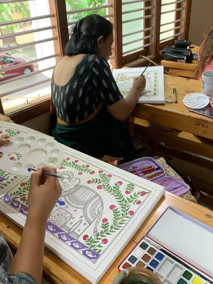 Students work on traditional Indian art forms, keeping our rich cultural heritage alive. Our classroom is a space where modern life meets timeless artistic traditions.