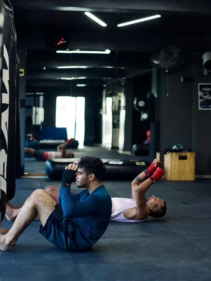 Students work on their core strength with sit-ups, a fundamental part of our conditioning program.