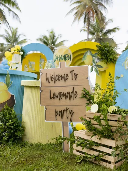A welcome sign for the lemonade party, setting a cheerful and inviting tone for the guests.