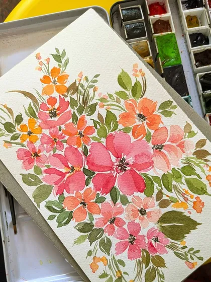 This was my first painting of the year, a bouquet of loose watercolor florals. My workshops focus on this expressive and forgiving style, perfect for anyone just starting their art journey.
