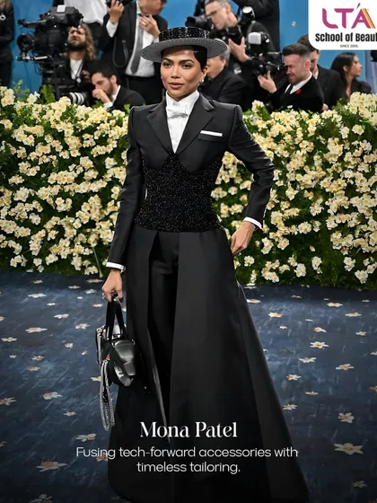 Mona Patel's Met Gala outfit fused tech-forward accessories with timeless tailoring. This is a perfect case study for our students on how to incorporate innovation and technology into high fashion.
