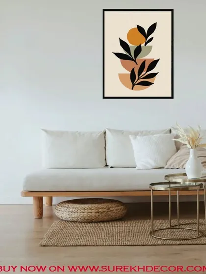 A single framed art print featuring abstract botanicals against a sun-like shape. The warm colors and simple design make it a beautiful standalone piece or part of a larger gallery wall.