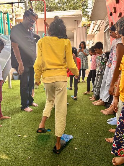 We use fun games and activities to teach kids about the ocean, like this one simulating how to navigate around delicate coral reefs.