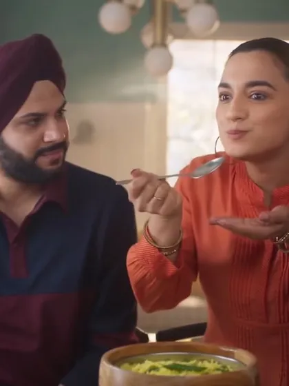 A still from the Independence-Rice ad for Jio Creative Labs. The makeup for this scene was minimal and natural to fit the casual, at-home vibe.