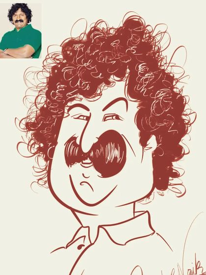 A line art caricature capturing the intense look of the famous Marathi actor and director, Pravin Tarde.