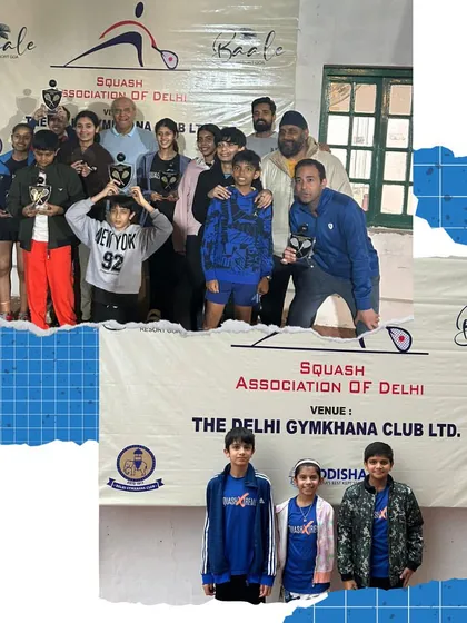 The whole team together after a successful Northern India Squash Championship 2023. Seven finalists and four winners from one academy.