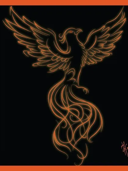 The same phoenix design, but this time as a neon-orange outline on a black background. This version feels like a fiery spirit emerging from the darkness, a symbol of resilience.