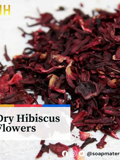 These are our standard dry hibiscus flowers, perfect for adding a natural red hue and texture to your soaps. They are a great botanical ingredient for makers who want to use all natural colorants.