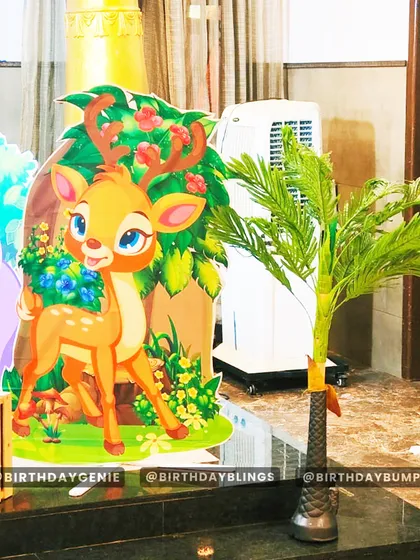 A close-up of a life-sized Bambi cutout, showing the high-quality printing and detail I use for my character props.