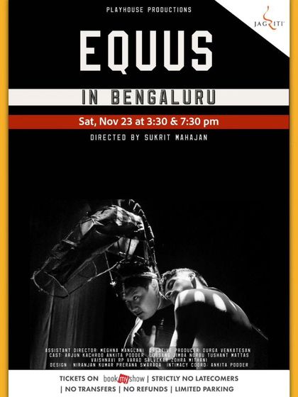 The poster for "Equus," a psychologically intense English drama presented by Playhouse Productions.