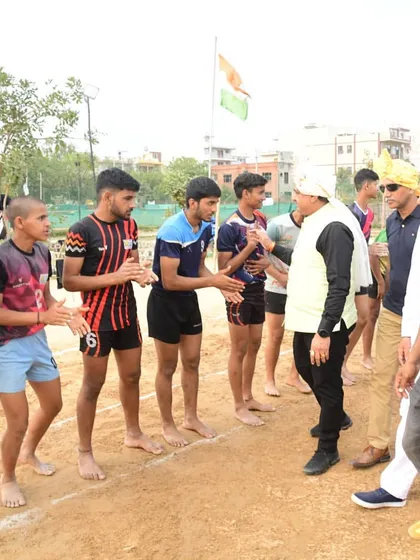 A moment from our one-day National Style Kabaddi tournament. Here, guests are being introduced to the players before the match.