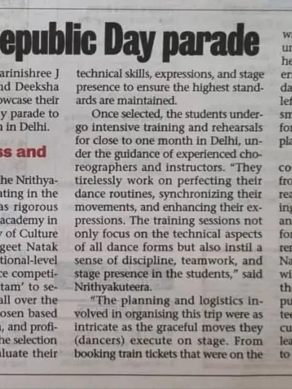 A closer look at the Bangalore Mirror article celebrating our dancers' participation in the national parade.
