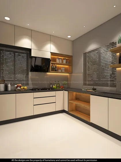 This angle shows the open shelving with integrated lighting, perfect for displaying decorative items or frequently used spices.