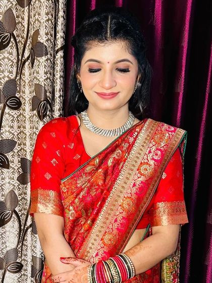A lovely portrait of the Roka bride with her eyes closed, showing the soft eye makeup.