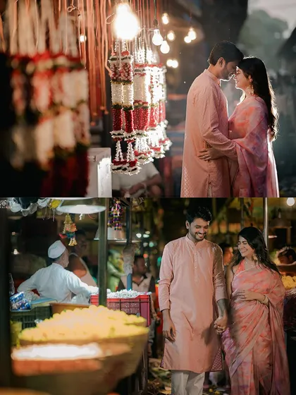 The warm glow of the lights at Dadar flower market creates a magical atmosphere. This is a perfect example of finding romance and beauty in the middle of a bustling city market.