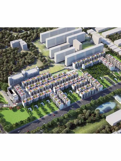 An aerial view of the master plan for Flora Avenue, a 600-unit micro-housing development. This image demonstrates our capability in urban design and community-centric residential planning, organizing buildings and green spaces to create a cohesive and sustainable neighborhood.