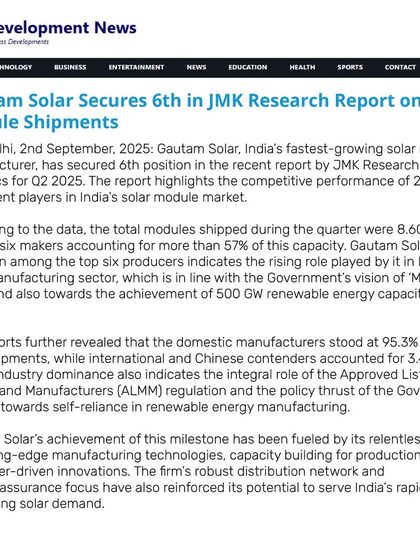 Biz Development News reported on our 6th place ranking in JMK Research's report on module shipments. This achievement is fueled by our pursuit of cutting-edge technologies and capacity building for production.